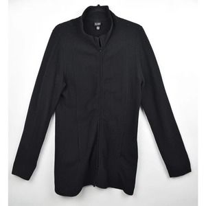 Eileen Fisher Waffle Knit Long Jacket Black Cotton Full Zip Lightweight Sz Small